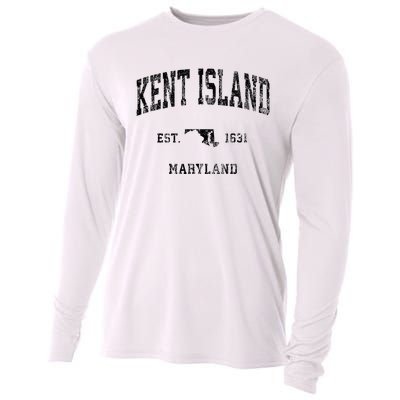 Kent Island Maryland Md Vintage Athletic Black Sports Design Cooling Performance Long Sleeve Crew