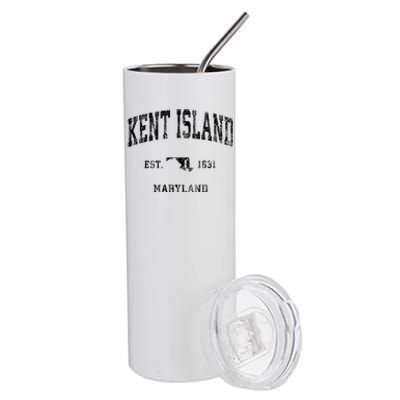 Kent Island Maryland Md Vintage Athletic Black Sports Design Stainless Steel Tumbler