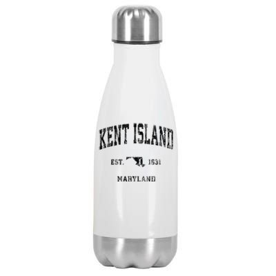 Kent Island Maryland Md Vintage Athletic Black Sports Design Stainless Steel Insulated Water Bottle