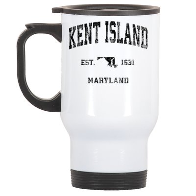 Kent Island Maryland Md Vintage Athletic Black Sports Design Stainless Steel Travel Mug