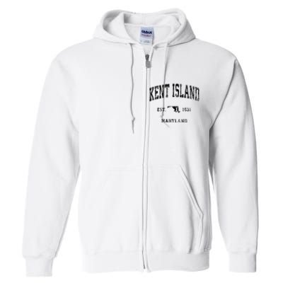 Kent Island Maryland Md Vintage Athletic Black Sports Design Full Zip Hoodie