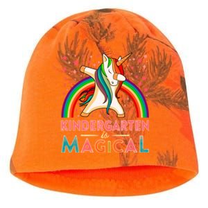 Kindergarten Is Magical Cute Rainbow Dabbing Unicorn Gift Kati - Camo Knit Beanie