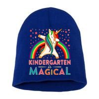 Kindergarten Is Magical Cute Rainbow Dabbing Unicorn Gift Short Acrylic Beanie