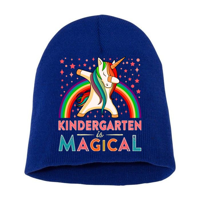 Kindergarten Is Magical Cute Rainbow Dabbing Unicorn Gift Short Acrylic Beanie