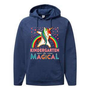 Kindergarten Is Magical Cute Rainbow Dabbing Unicorn Gift Performance Fleece Hoodie