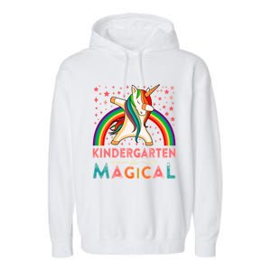 Kindergarten Is Magical Cute Rainbow Dabbing Unicorn Gift Garment-Dyed Fleece Hoodie