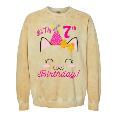 Kids Its My 7th Birthday Shirt Girl Kitty Cat Theme Party Outfit Colorblast Crewneck Sweatshirt