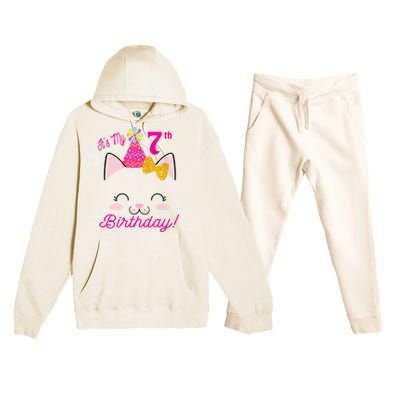 Kids Its My 7th Birthday Shirt Girl Kitty Cat Theme Party Outfit Premium Hooded Sweatsuit Set