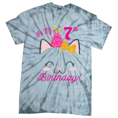 Kids Its My 7th Birthday Shirt Girl Kitty Cat Theme Party Outfit Tie-Dye T-Shirt