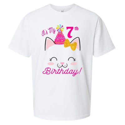 Kids Its My 7th Birthday Shirt Girl Kitty Cat Theme Party Outfit Sueded Cloud Jersey T-Shirt