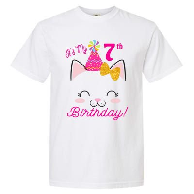 Kids Its My 7th Birthday Shirt Girl Kitty Cat Theme Party Outfit Garment-Dyed Heavyweight T-Shirt