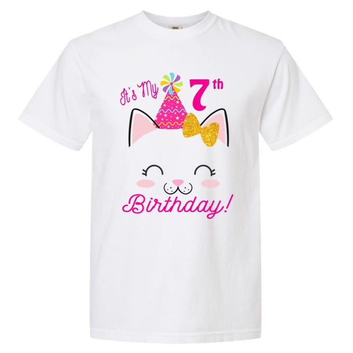 Kids Its My 7th Birthday Shirt Girl Kitty Cat Theme Party Outfit Garment-Dyed Heavyweight T-Shirt