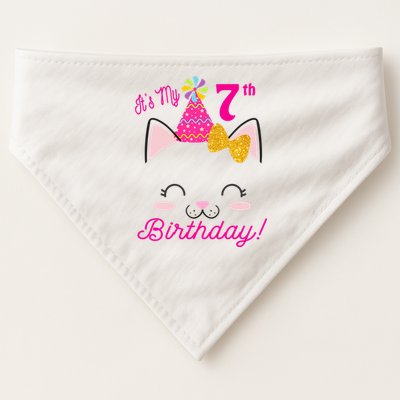 Kids Its My 7th Birthday Shirt Girl Kitty Cat Theme Party Outfit USA-Made Doggie Bandana