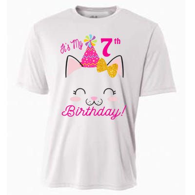 Kids Its My 7th Birthday Shirt Girl Kitty Cat Theme Party Outfit Cooling Performance Crew T-Shirt