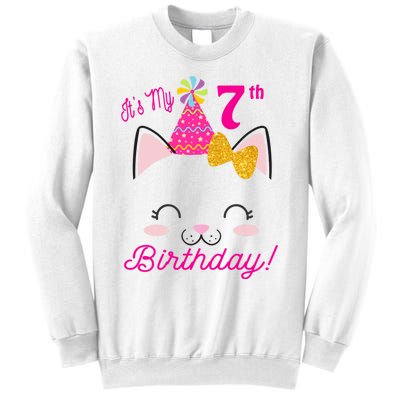 Kids Its My 7th Birthday Shirt Girl Kitty Cat Theme Party Outfit Sweatshirt