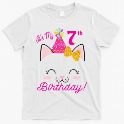 Kids Its My 7th Birthday Shirt Girl Kitty Cat Theme Party Outfit T-Shirt