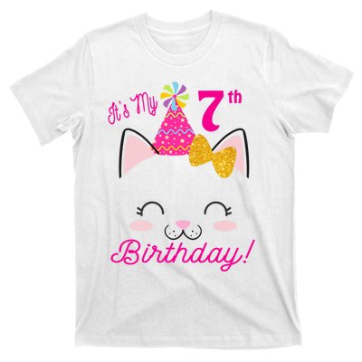 Kids Its My 7th Birthday Shirt Girl Kitty Cat Theme Party Outfit T-Shirt