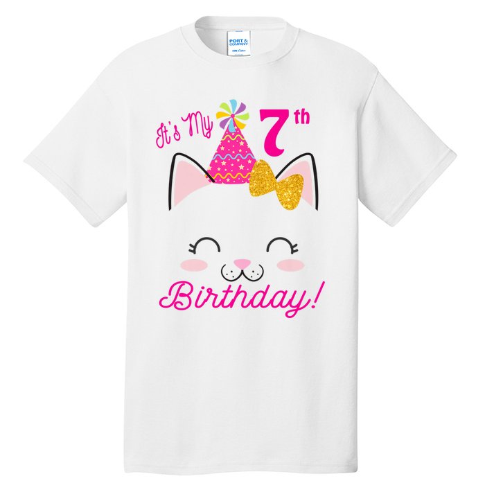 Kids Its My 7th Birthday Shirt Girl Kitty Cat Theme Party Outfit Tall T-Shirt