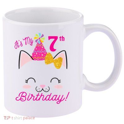 Kids Its My 7th Birthday Shirt Girl Kitty Cat Theme Party Outfit 11oz C Handle Ceramic Mug