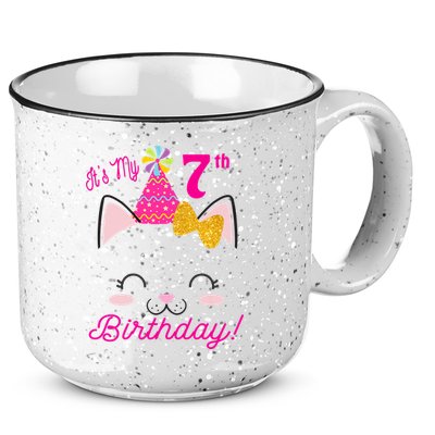 Kids Its My 7th Birthday Shirt Girl Kitty Cat Theme Party Outfit 15oz Campfire Ceramic Mug