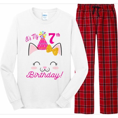 Kids Its My 7th Birthday Shirt Girl Kitty Cat Theme Party Outfit Long Sleeve Pajama Set