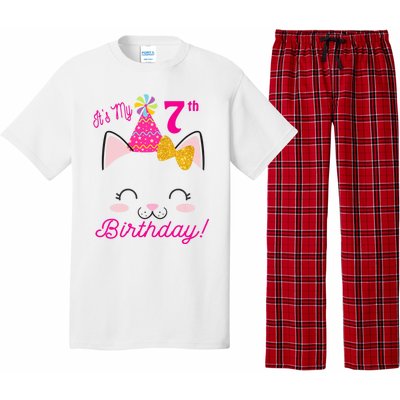 Kids Its My 7th Birthday Shirt Girl Kitty Cat Theme Party Outfit Pajama Set