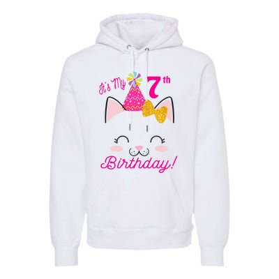 Kids Its My 7th Birthday Shirt Girl Kitty Cat Theme Party Outfit Premium Hoodie