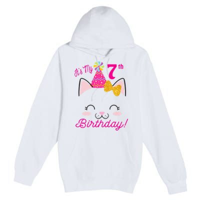 Kids Its My 7th Birthday Shirt Girl Kitty Cat Theme Party Outfit Premium Pullover Hoodie