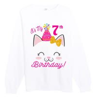 Kids Its My 7th Birthday Shirt Girl Kitty Cat Theme Party Outfit Premium Crewneck Sweatshirt