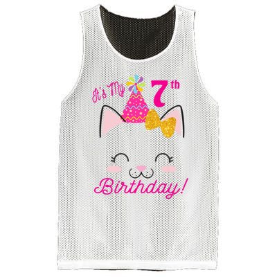 Kids Its My 7th Birthday Shirt Girl Kitty Cat Theme Party Outfit Mesh Reversible Basketball Jersey Tank