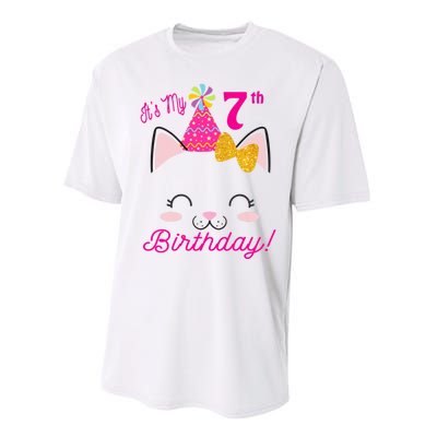 Kids Its My 7th Birthday Shirt Girl Kitty Cat Theme Party Outfit Performance Sprint T-Shirt