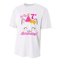 Kids Its My 7th Birthday Shirt Girl Kitty Cat Theme Party Outfit Youth Performance Sprint T-Shirt