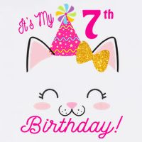 Kids Its My 7th Birthday Shirt Girl Kitty Cat Theme Party Outfit Youth Performance Sprint T-Shirt