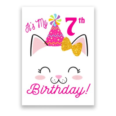 Kids Its My 7th Birthday Shirt Girl Kitty Cat Theme Party Outfit Poster