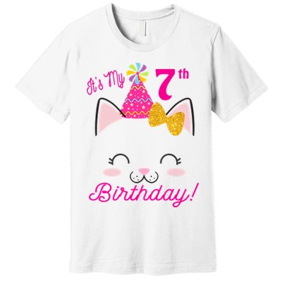 Kids Its My 7th Birthday Shirt Girl Kitty Cat Theme Party Outfit Premium T-Shirt