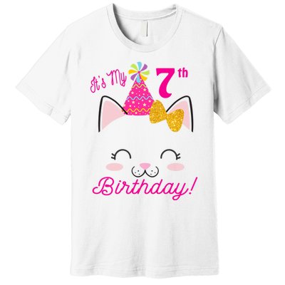 Kids Its My 7th Birthday Shirt Girl Kitty Cat Theme Party Outfit Premium T-Shirt