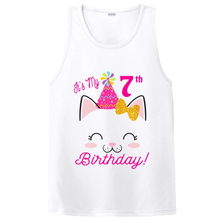Kids Its My 7th Birthday Shirt Girl Kitty Cat Theme Party Outfit PosiCharge Competitor Tank