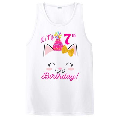 Kids Its My 7th Birthday Shirt Girl Kitty Cat Theme Party Outfit PosiCharge Competitor Tank