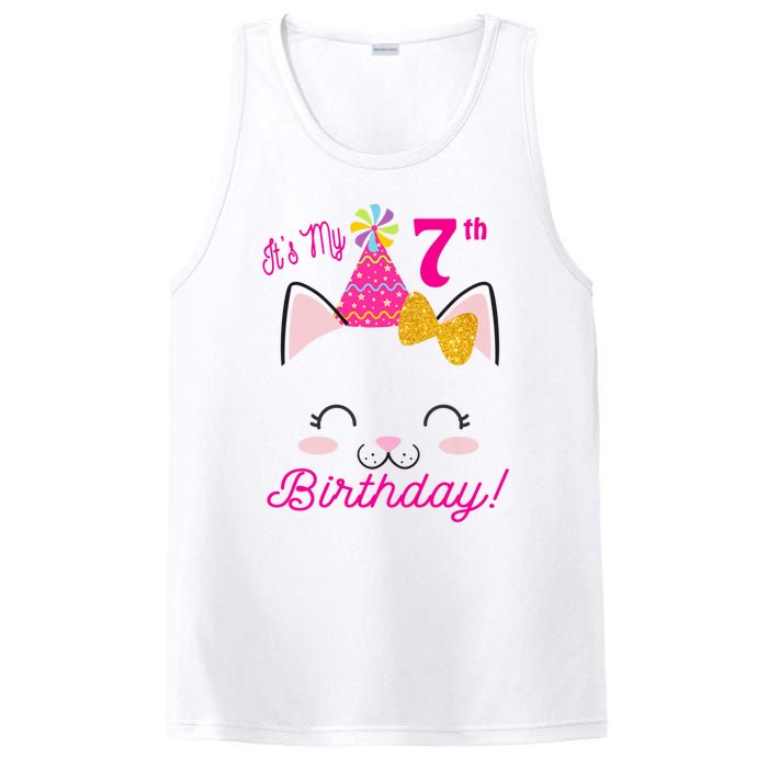 Kids Its My 7th Birthday Shirt Girl Kitty Cat Theme Party Outfit PosiCharge Competitor Tank