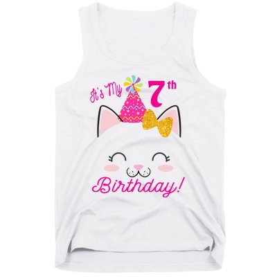 Kids Its My 7th Birthday Shirt Girl Kitty Cat Theme Party Outfit Tank Top