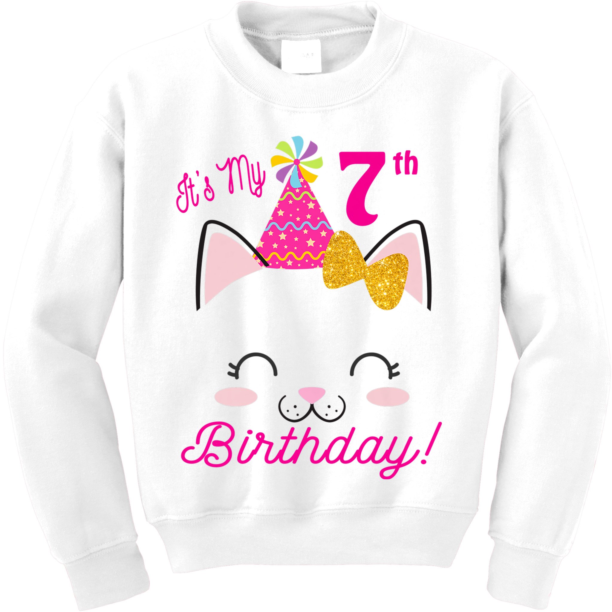 Kids Its My 7th Birthday Shirt Girl Kitty Cat Theme Party Outfit Kids Sweatshirt