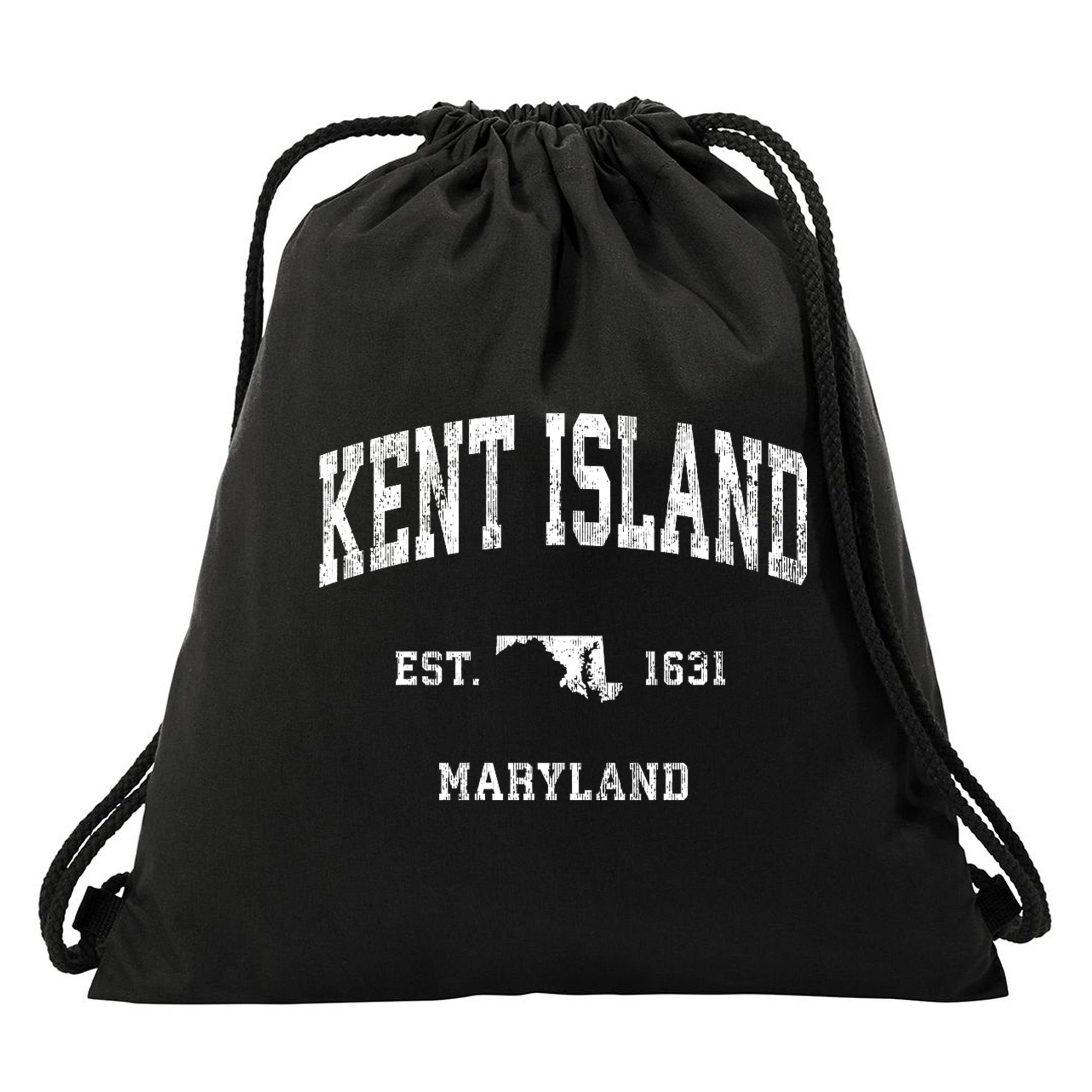 Kent Island Maryland Md Vintage Athletic Black Sports Drawstring Bag
