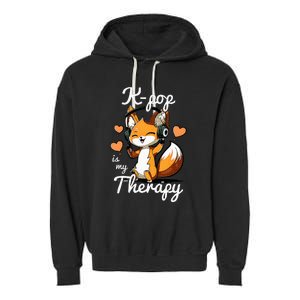 Kpop Is My Therapy Fox Korean Garment-Dyed Fleece Hoodie