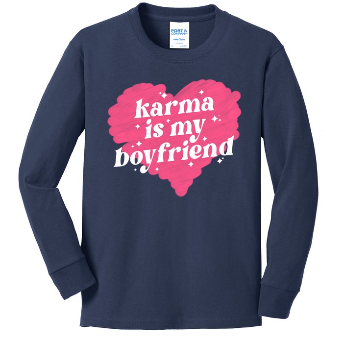 Karma Is My Boyfriend Pink Heart Kids Long Sleeve Shirt