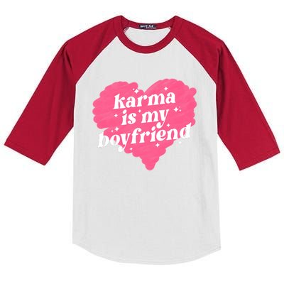 Karma Is My Boyfriend Pink Heart Kids Colorblock Raglan Jersey