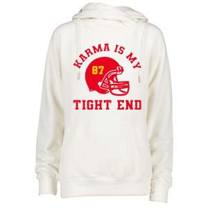 Karma Is My Tight End American Football Womens Funnel Neck Pullover Hood