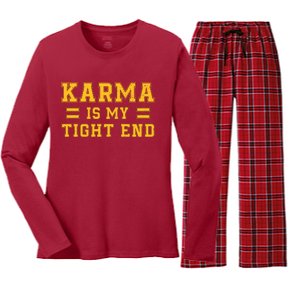 Karma Is My Tight End Women's Long Sleeve Flannel Pajama Set 