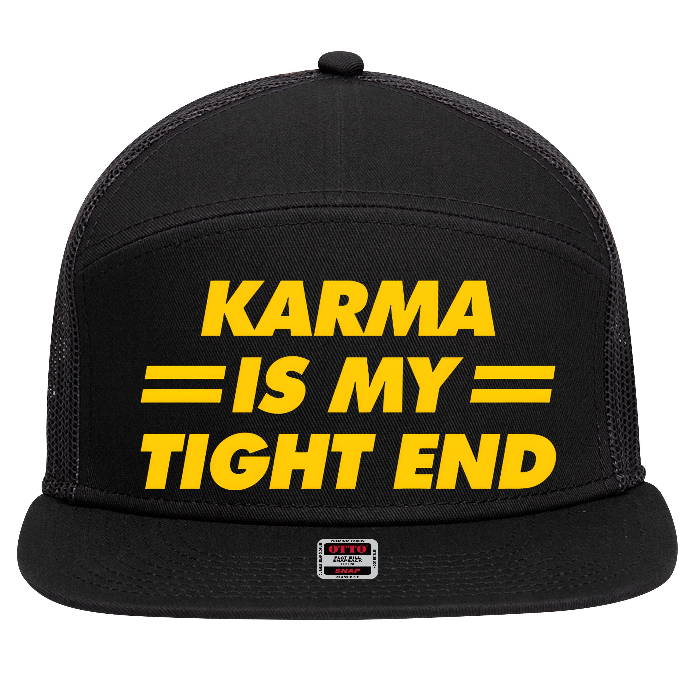 Karma Is My Tight End Kansas Football 7 Panel Mesh Trucker Snapback Hat