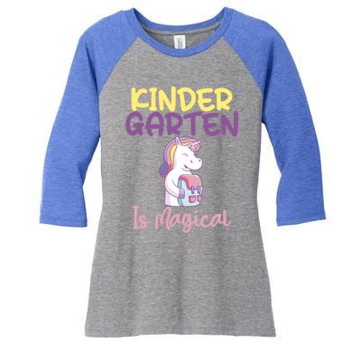 Kindergarten Is Magical Unicorn Gift Women's Tri-Blend 3/4-Sleeve Raglan Shirt