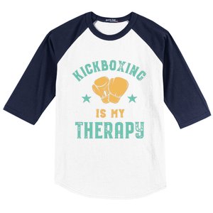 Kickboxing Is My Therapy Sarcastic Funny Boxing Kickboxer Great Gift Baseball Sleeve Shirt